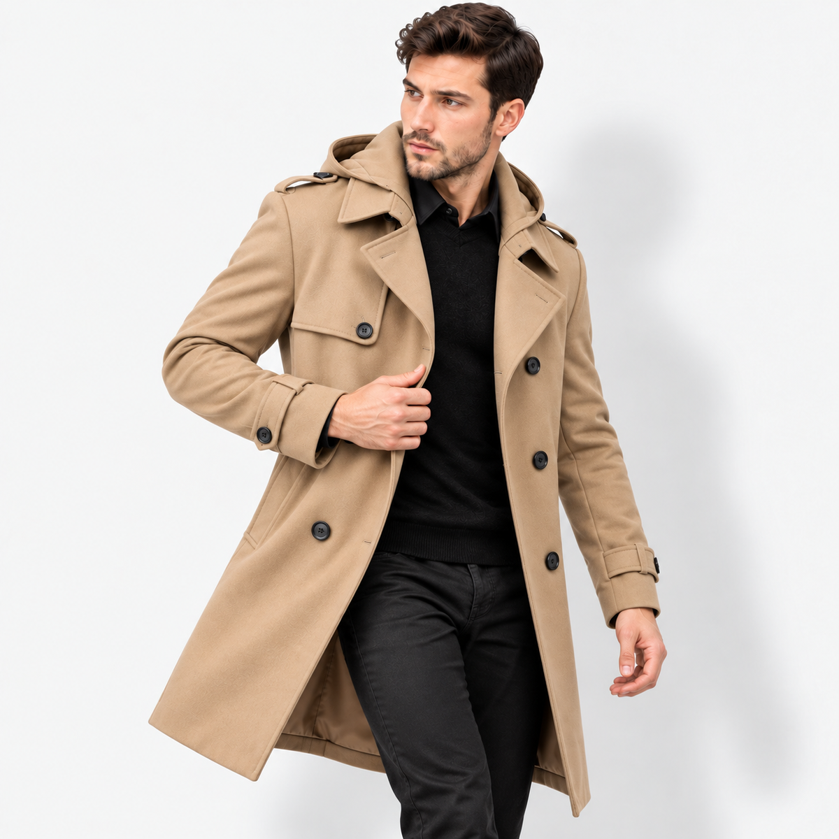 Men’s Slim Fit Double-Breasted Trench Coat