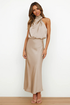 Yara | elegante midi jurk asymmetrische hals veelkleurig