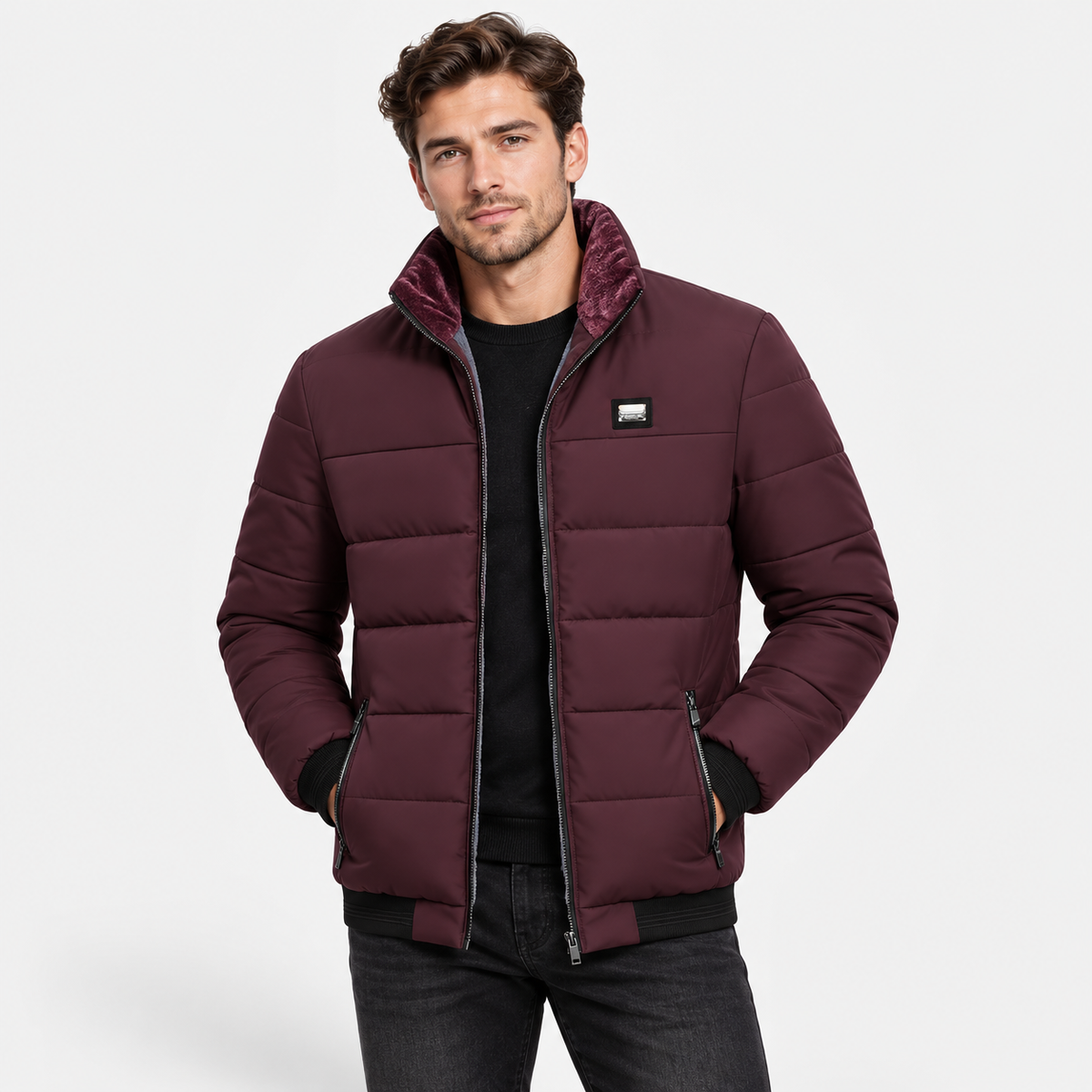 Men’s Velvet-Lined Padded Jacket – Warm Casual Autumn & Winter Coat