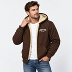 Men’s Contrast Hooded Zip-Up Jacket – Casual Letter Print Coat
