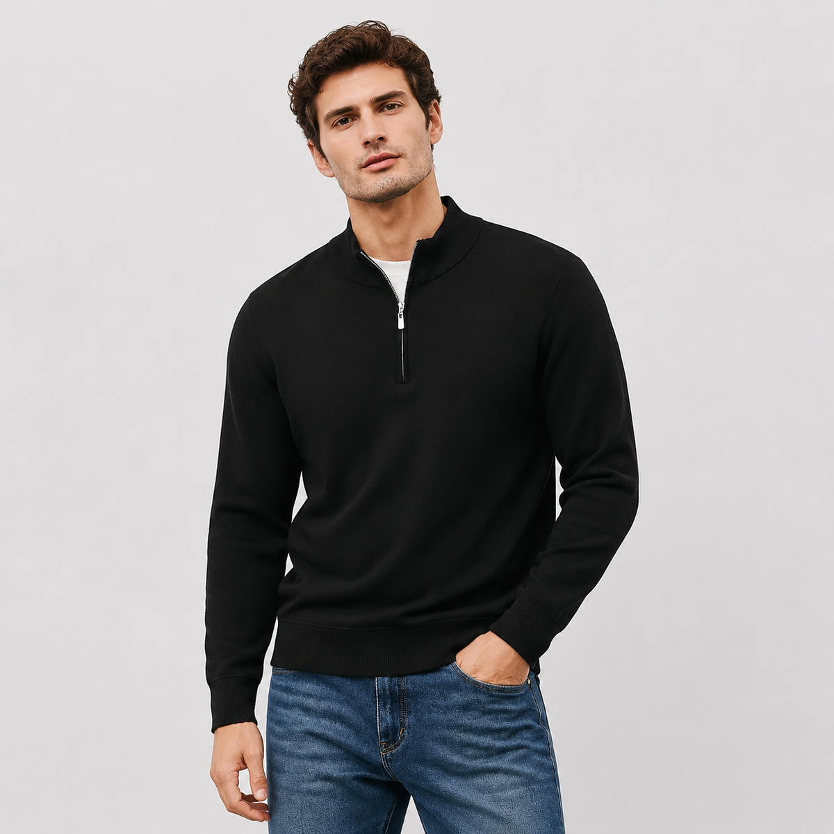 Men’s Business Casual Zip-Up Stand Collar Sweater