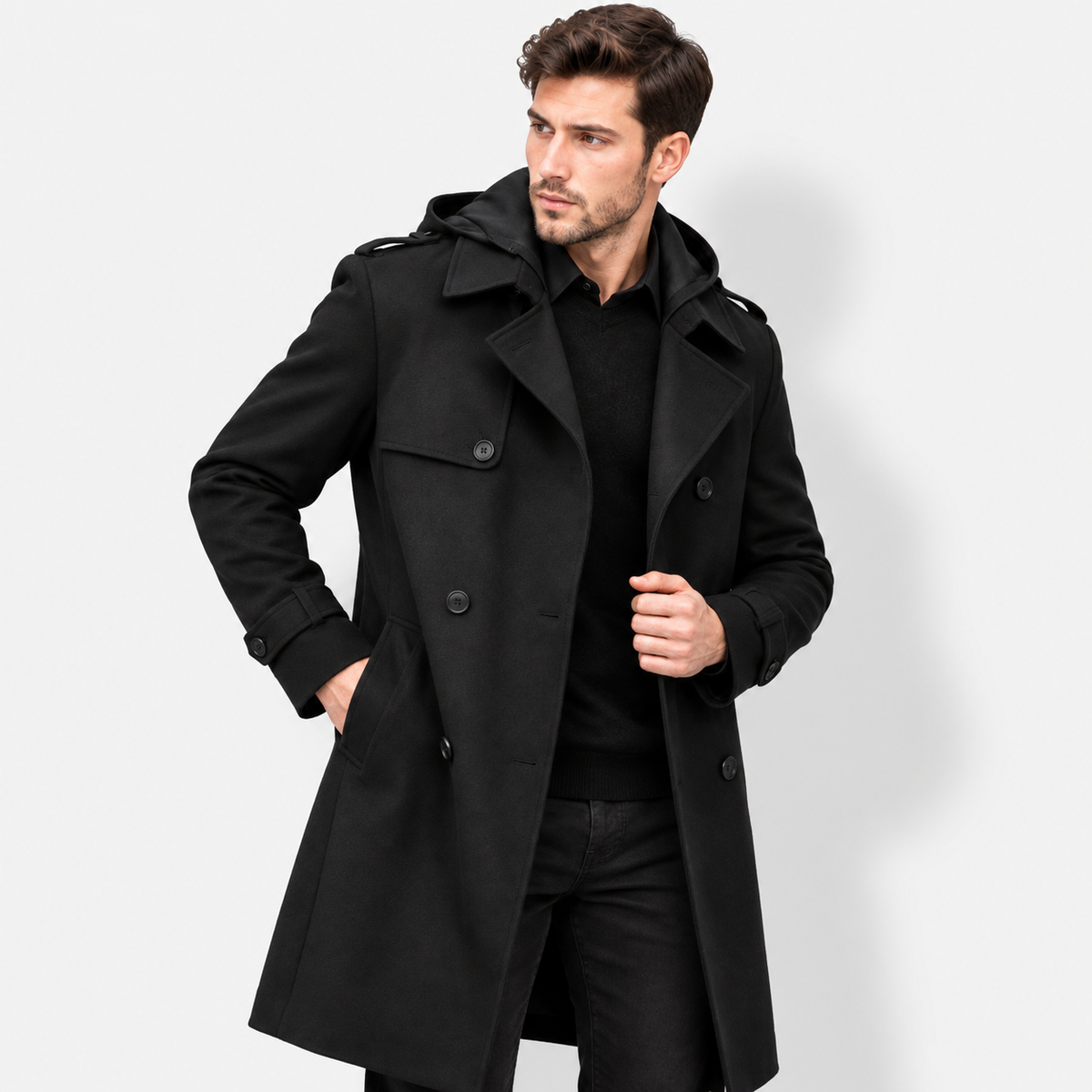 Men’s Slim Fit Double-Breasted Trench Coat