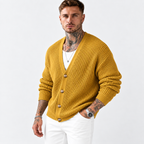 Men’s Dark Green Knit Cardigan – Casual Lapel Open-Front Fall & Winter Sweater