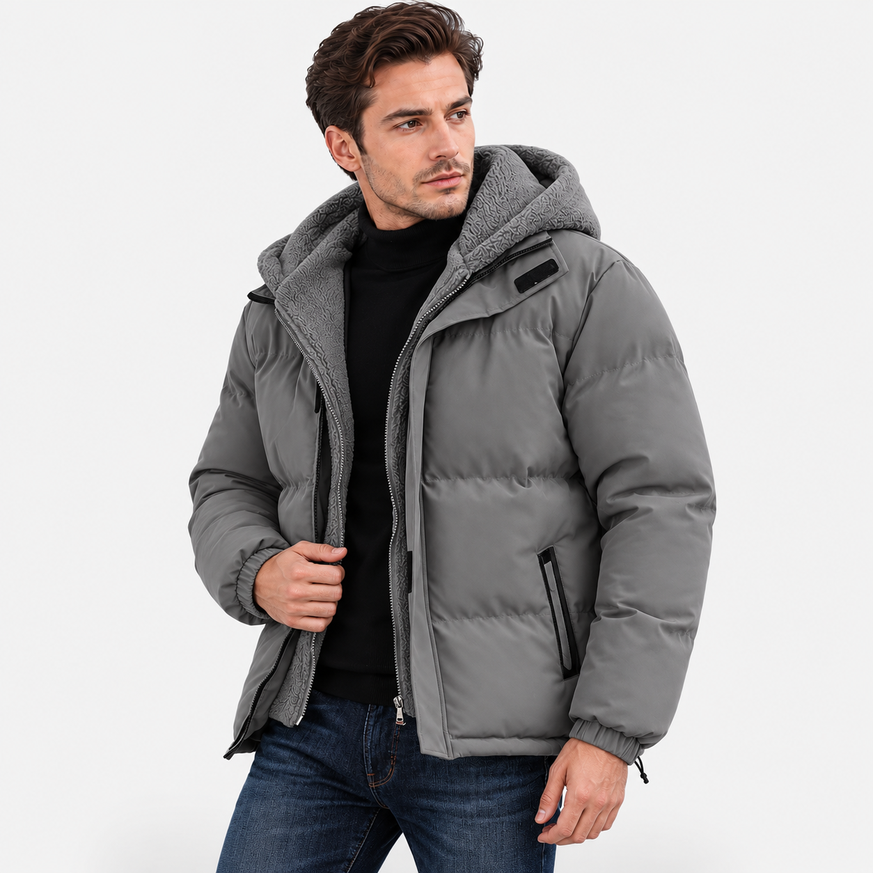 Men’s Winter Thickened Hooded Jacket – Warm Windproof Padded Coat with Pockets
