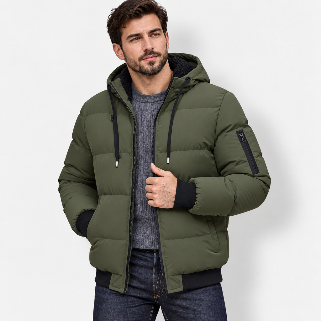 Men’s Winter Plush Hooded Jacket – Thick Warm Zip-Up Outdoor Coat