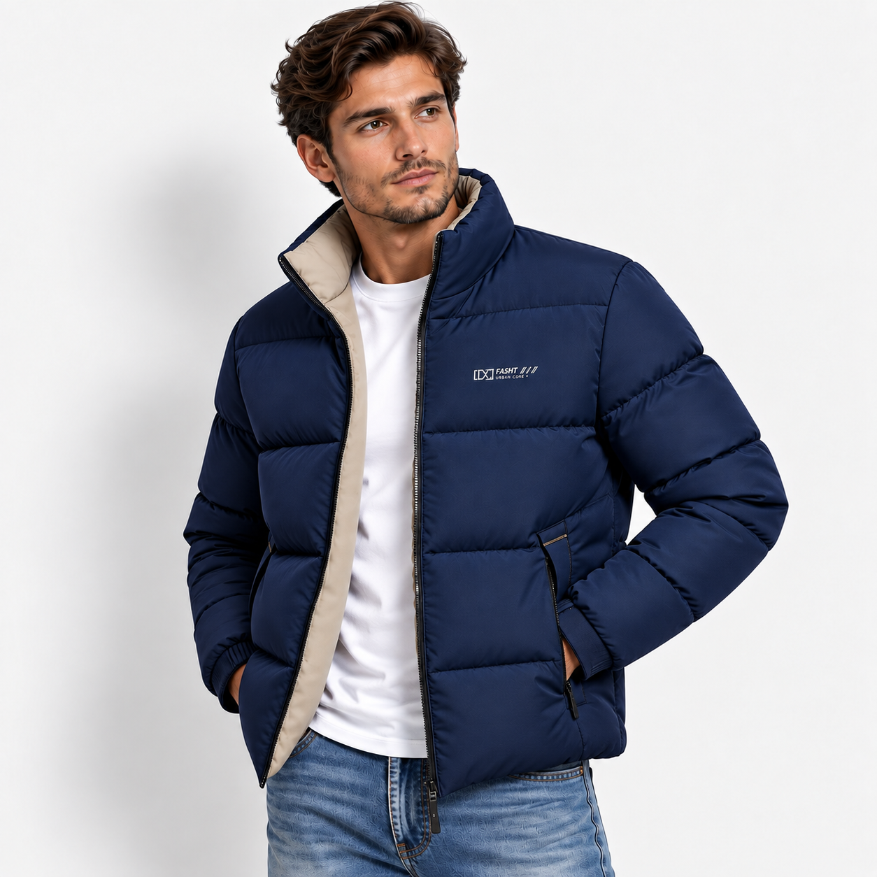Men’s Winter Thickened Stand Collar Jacket – Warm Casual Puffer Coat