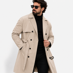 Men’s Double-Breasted Trench Coat – Mid-Length Casual Autumn & Winter Overcoat