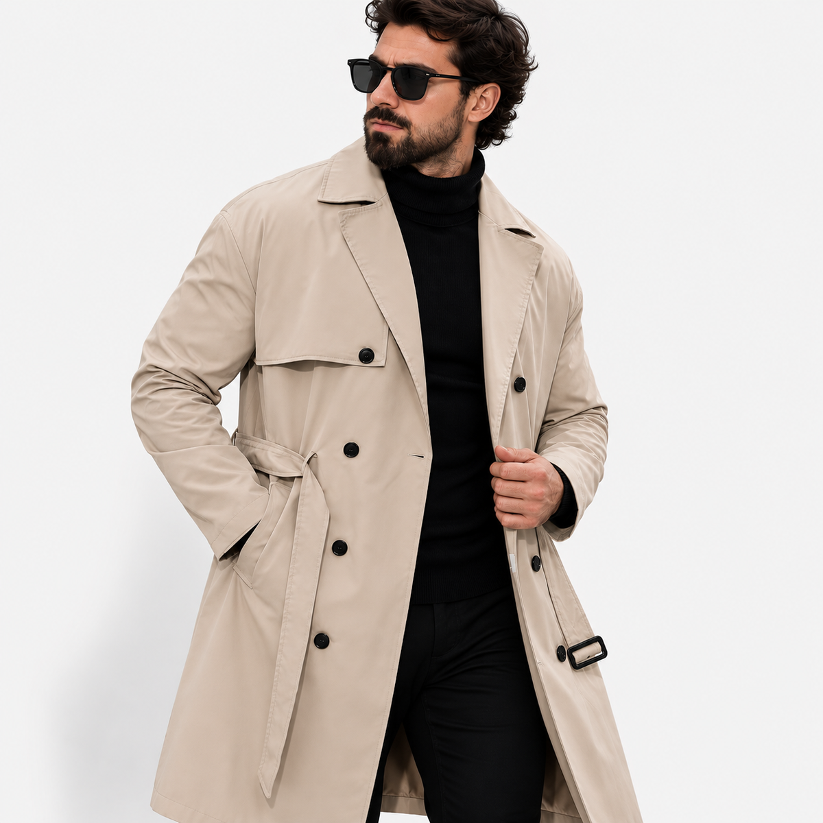 Men’s Double-Breasted Trench Coat – Mid-Length Casual Autumn & Winter Overcoat