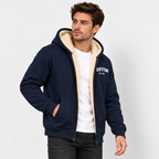 Men’s Contrast Hooded Zip-Up Jacket – Casual Letter Print Coat
