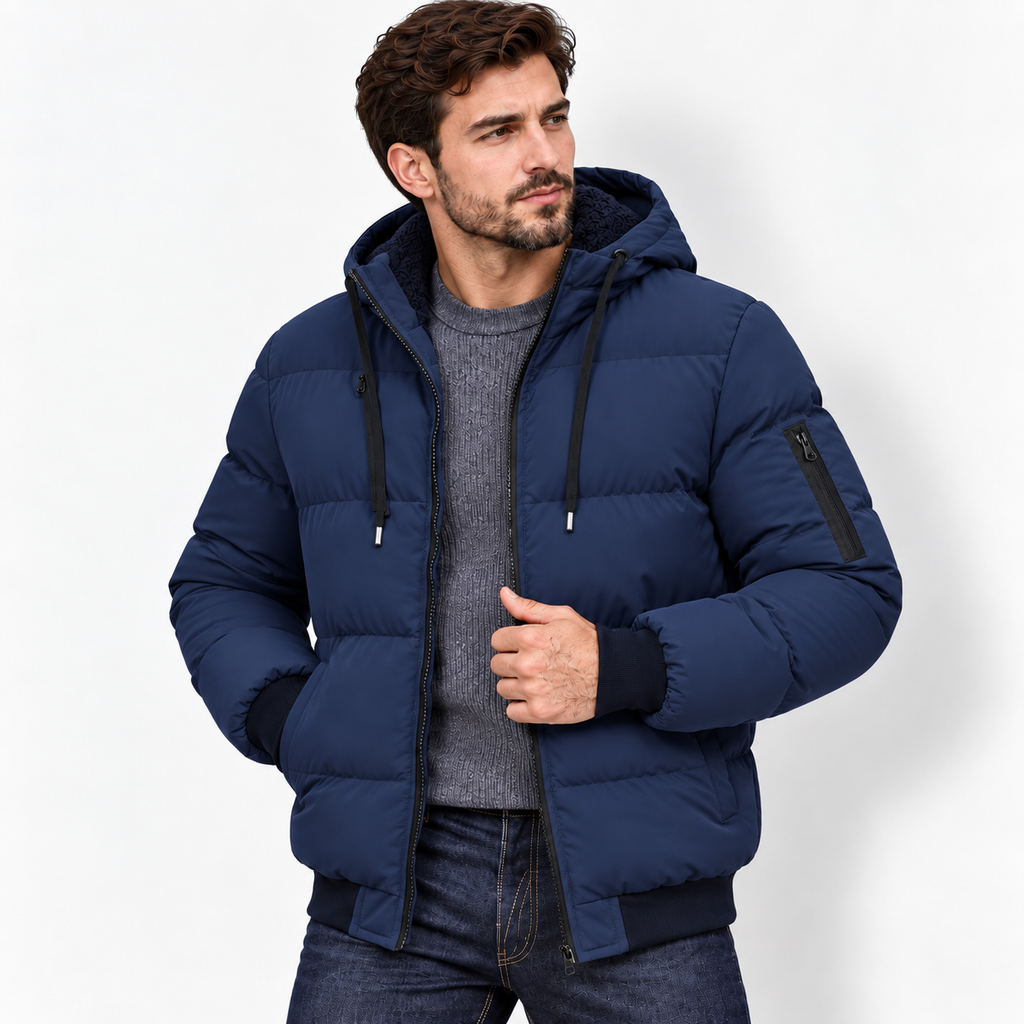 Men’s Winter Plush Hooded Jacket – Thick Warm Zip-Up Outdoor Coat