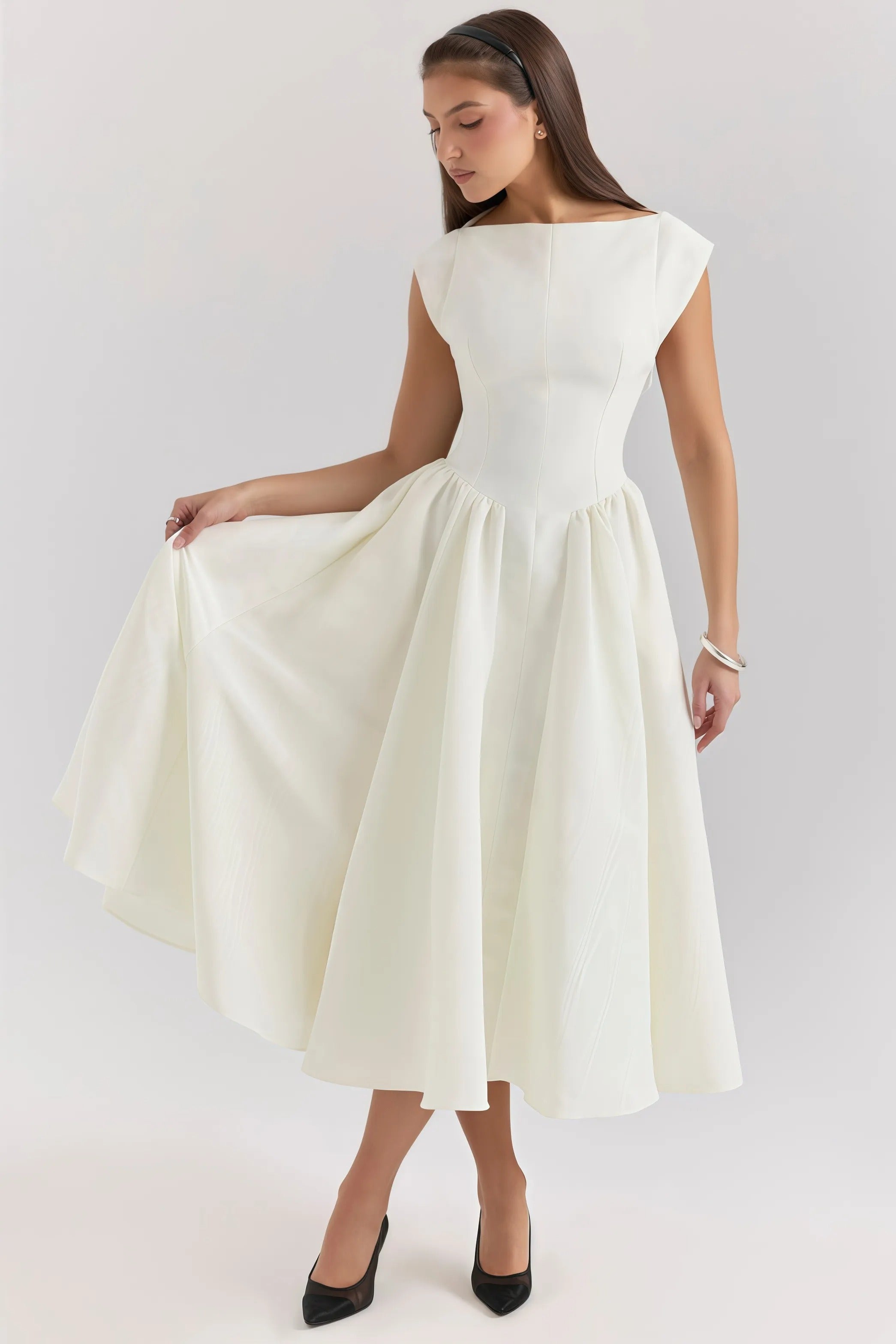 Nora | rugloze midi jurk ruches elegant
