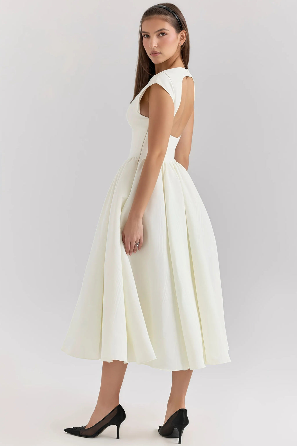 Nora | rugloze midi jurk ruches elegant