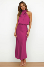 Yara | elegante midi jurk asymmetrische hals veelkleurig