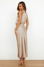 Yara | elegante midi jurk asymmetrische hals veelkleurig