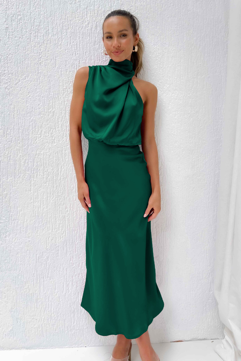 Yara | elegante midi jurk asymmetrische hals veelkleurig