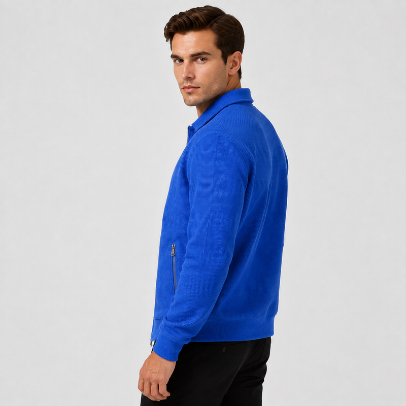 Men’s Waffle-Knit Full-Zip Jacket – Lightweight Casual Sporty Jacket