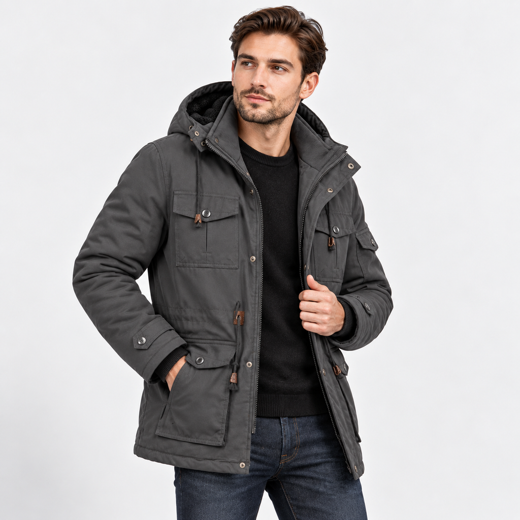 Men’s Heavyweight Detachable Hood Cargo Bomber Jacket