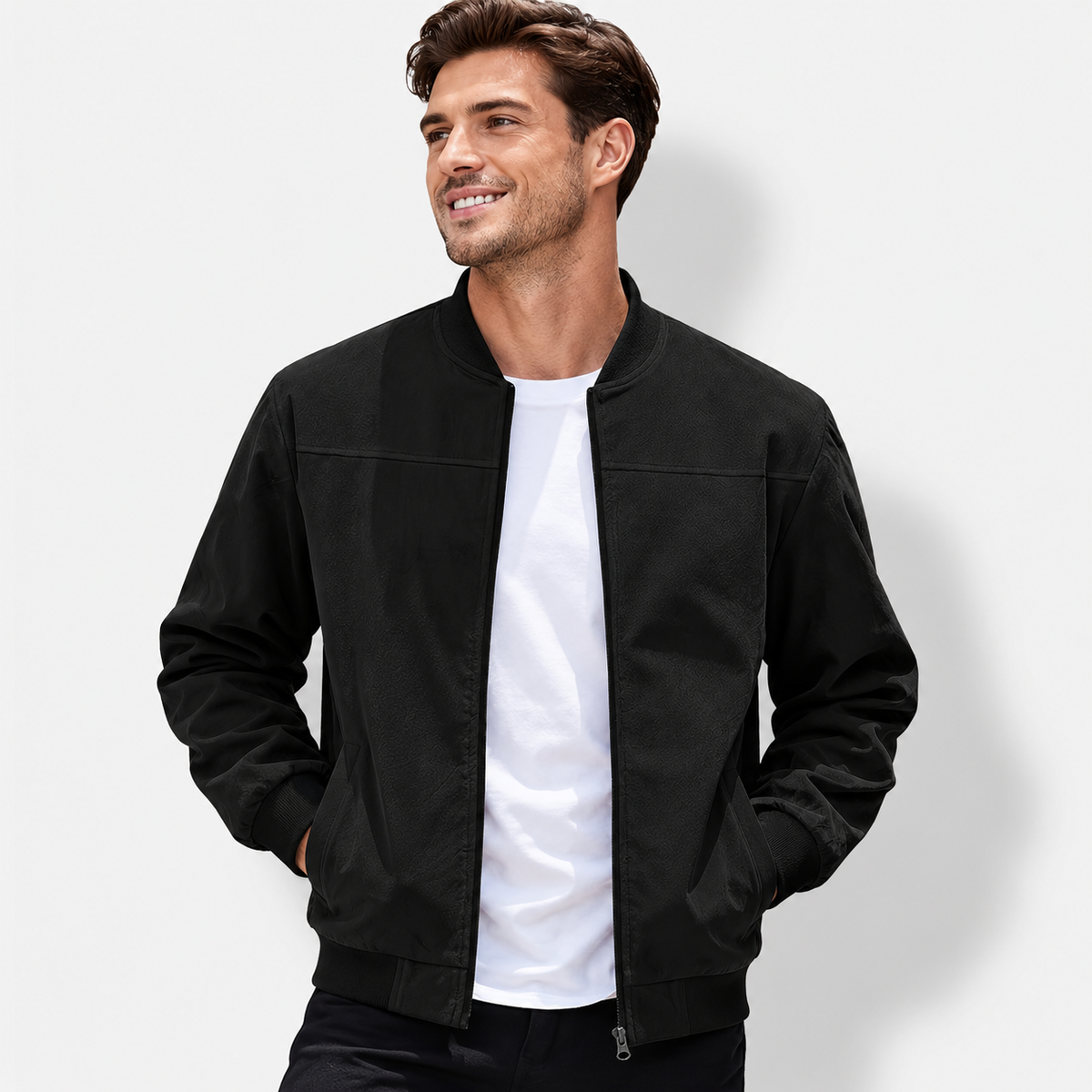 Men’s Executive Stand Collar Jacket – Casual Business Zip-Up Coat