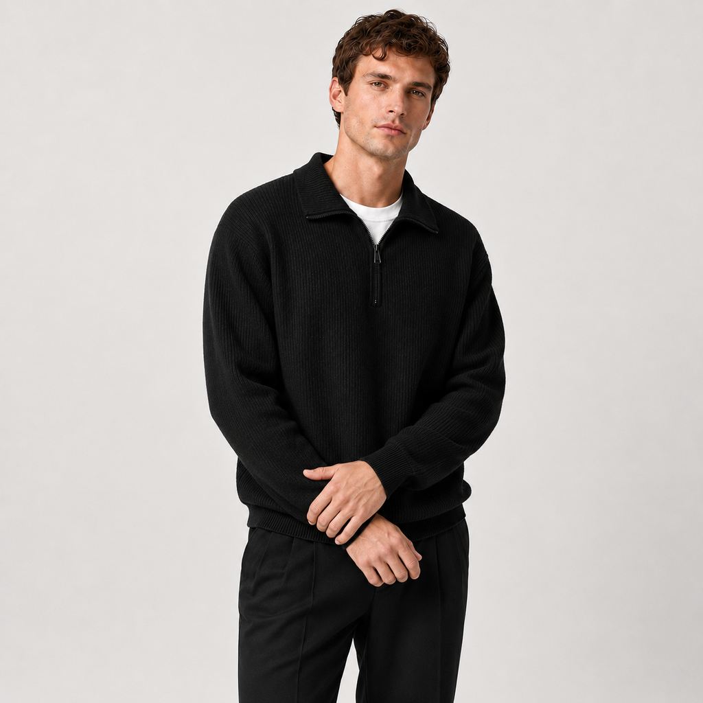 Men's Ribbed Half-Zip Knit Sweater