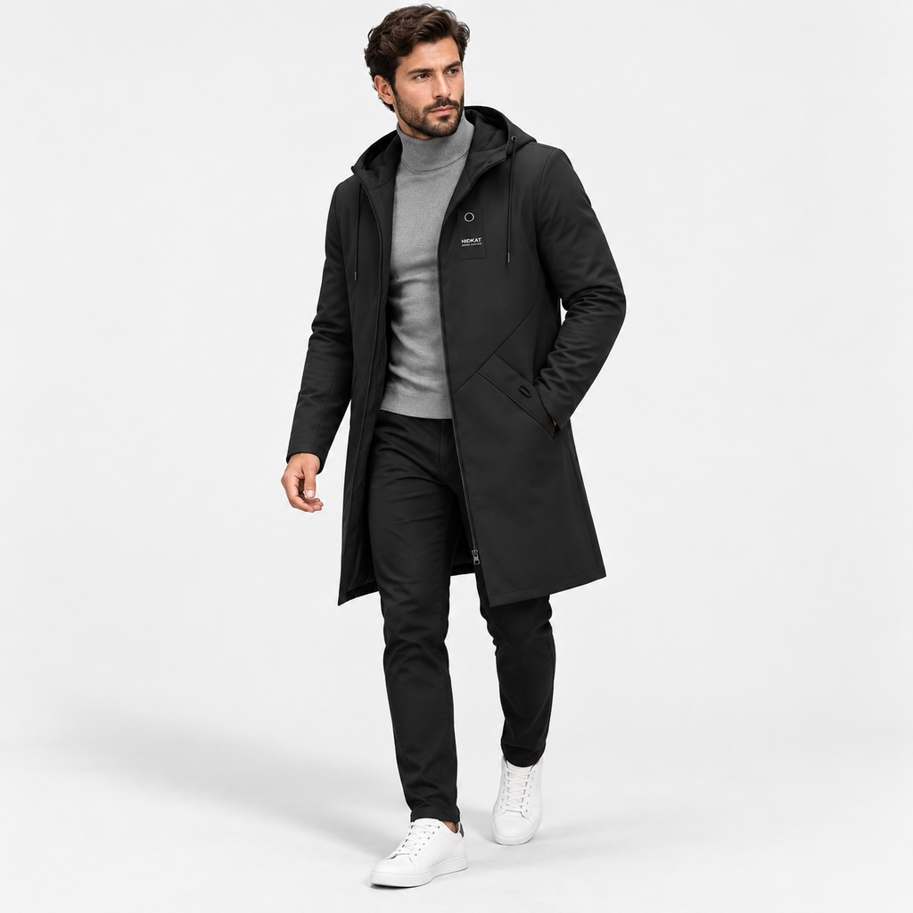 Men’s Mid-Length Hooded Trench Coat – Lightweight Casual Jacket