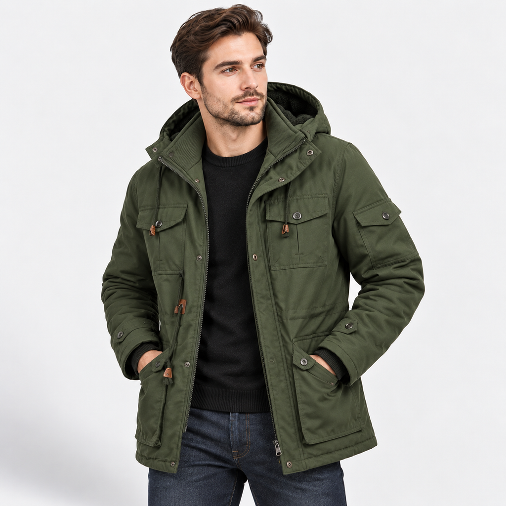 Men’s Heavyweight Detachable Hood Cargo Bomber Jacket