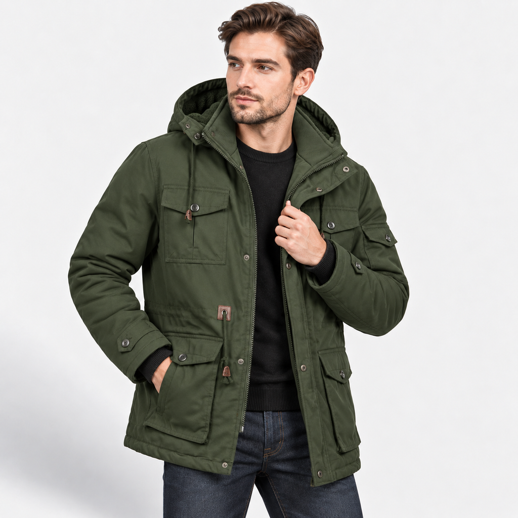 Men’s Heavyweight Detachable Hood Cargo Bomber Jacket