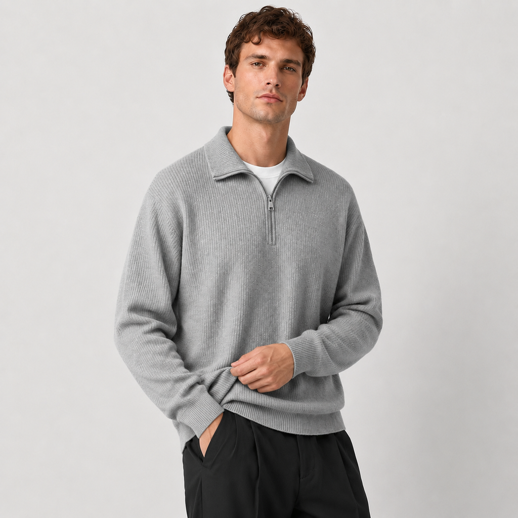 Men's Ribbed Half-Zip Knit Sweater