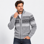 Men’s Thermal Fleece-Lined Knit Sweater – Ethnic Wave Stand Collar Pullover with Pockets
