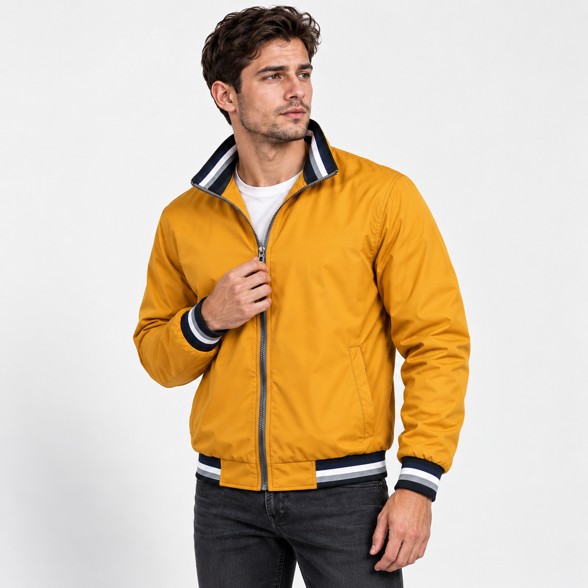 Men’s Stand Collar Pilot Jacket – Color Block Casual Sportswear