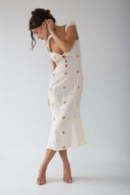 Isabella | vintage geborduurde fishtail midi jurk