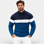Men’s Stand Collar Quarter-Button Knit Pullover – Casual Stitched Sweater