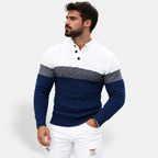 Men’s Stand Collar Quarter-Button Knit Pullover – Casual Stitched Sweater