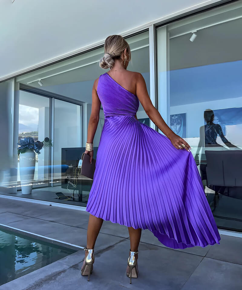 Peony | Één schouder asymmetrische midi jurk avond