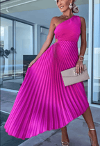 Liv | Eén schouder plissé maxi jurk elegant bruiloft