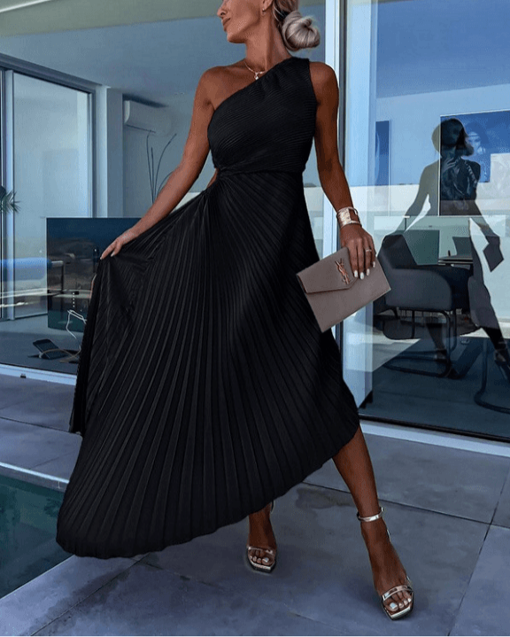 Liv | Eén schouder plissé maxi jurk elegant bruiloft