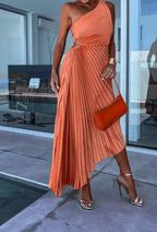 Liv | Eén schouder plissé maxi jurk elegant bruiloft