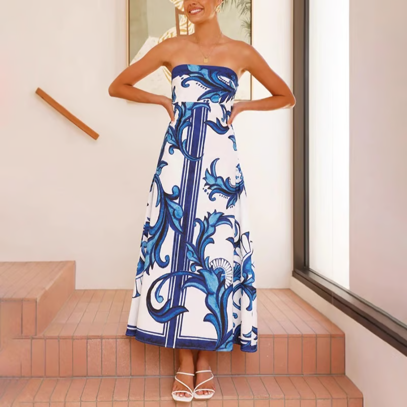 Briar | Retro print maxi jurk elegant modern bruiloft