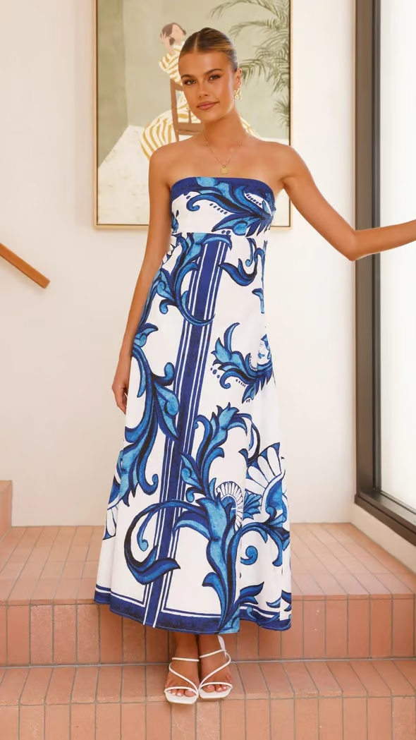 Briar | Retro print maxi jurk elegant modern bruiloft
