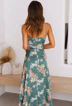 Dakota | Bloemen maxi jurk romantisch bruiloft groen