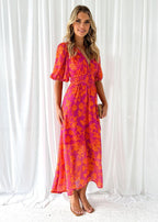 Anna | Bloemen maxi jurk v-hals bruiloft oranje