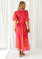 Anna | Bloemen maxi jurk v-hals bruiloft oranje