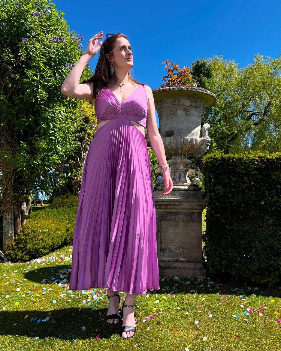 Audrey | Plissé midi jurk cutout taille elegant