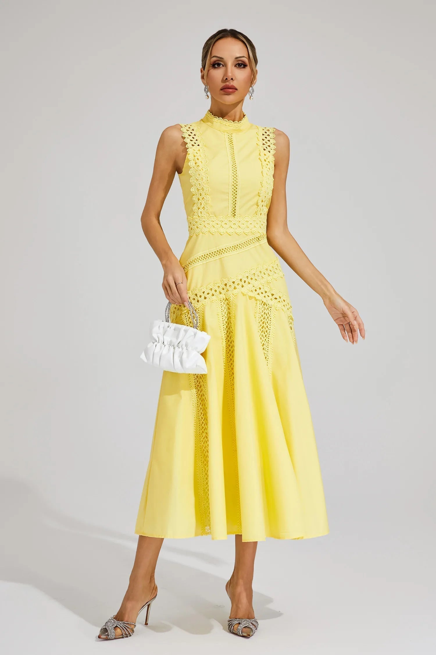 Lily | Mouwloze kant midi jurk elegant bruiloft
