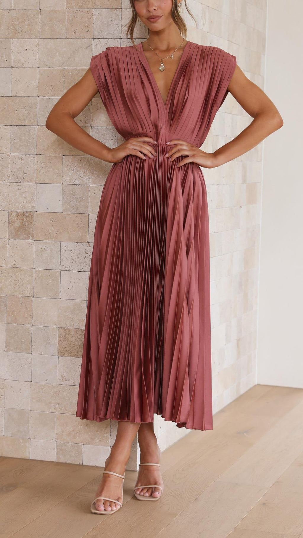 Charlotte | Plissé midi jurk v-hals elegant