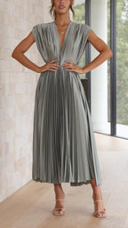 Charlotte | Plissé midi jurk v-hals elegant