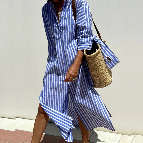Nova | gestreepte overhemdjurk midi casual chic